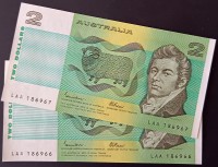 1985 2 X 2 Dollar Note Consecutive Serial Numbers