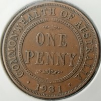 1931 Error Australian Dropped "1" Coin