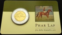 92 · 2000 PHAR LAP $5 DOLLAR UNC COIN ON DISPLAY CARD