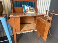 43 · Oak antique wash stand with tile back & stone top