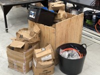Assortment of metal brackets, wiring & electronics